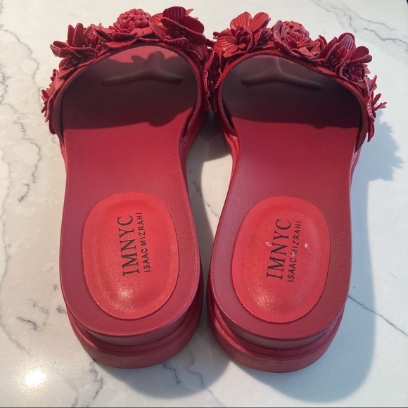 IMNYC Sz 7 Isaac Mizrahi Tina  Floral Slip On Vegan Leather Fabric Upper Sandals - Picture 6 of 10